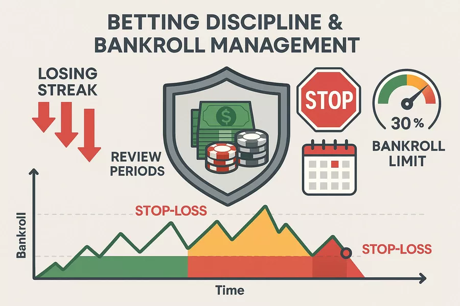 Betting discipline and stop-loss bankroll management strategy visualization