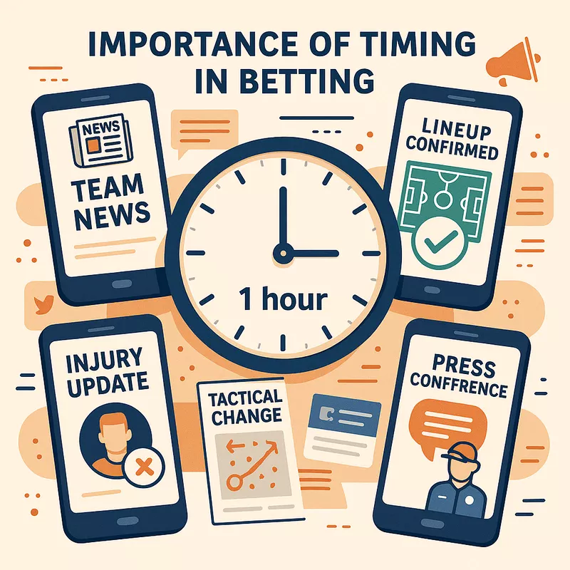Importance of timing and team news in betting strategy showing countdown clock and lineup announcements