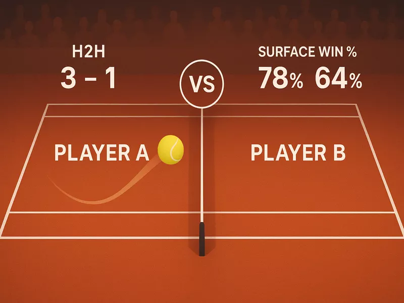 Tennis Grand Slam accumulator betting guide showing clay court with head to head records and binary outcome visualization
