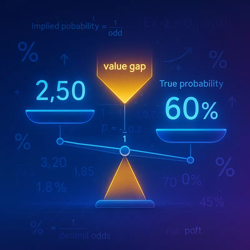 Value betting concept showing probability calculations and odds analysis